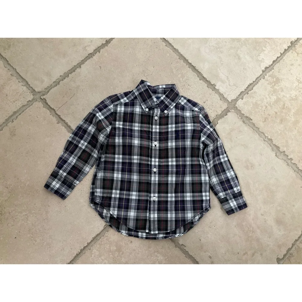 Ralph Lauren Polo Plaid Boys size 2T Button Down Shirt Long‎ Sleeve Cotton
